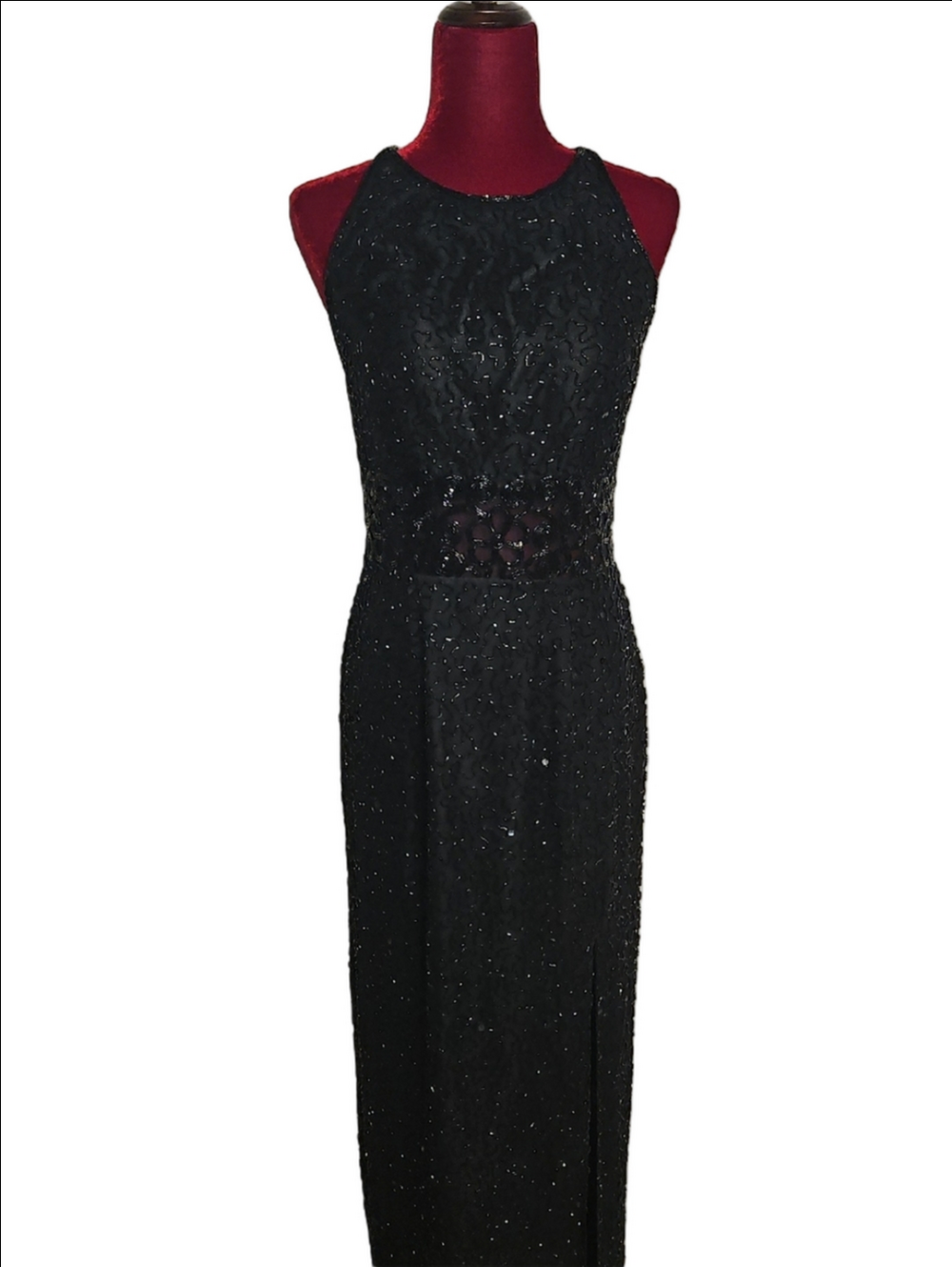 Elegant Black Beaded Halter Prom/Evening Dress Size Large